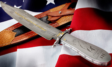 Elite Knives American flag in damascus steel blade