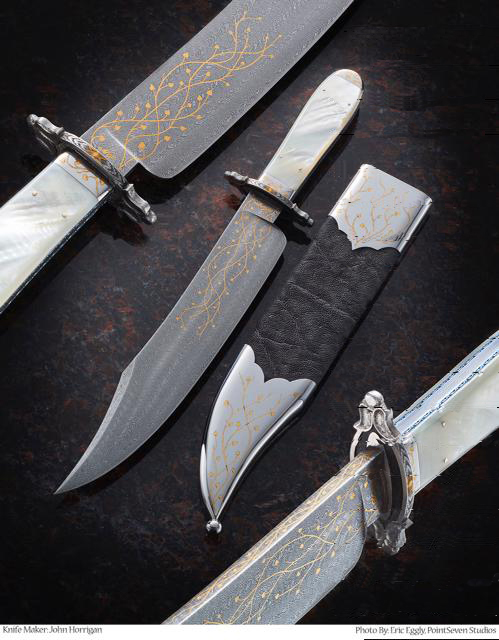 Elite Knives Leaves and vines bowie knife with pearl handle