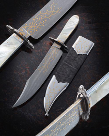 Elite Knives "Leaves and Vines" Bowie knife with mother-of-pearl handle