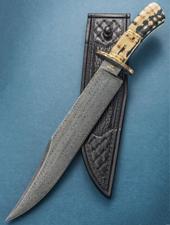 Elite Knives Turkish Damascus Bowie with walrus ivory