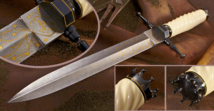 Elite Knives full-sized dagger with gold and ivory accents