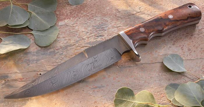 Elite Knives version of the Bob Horrigan fighter in damascus steel