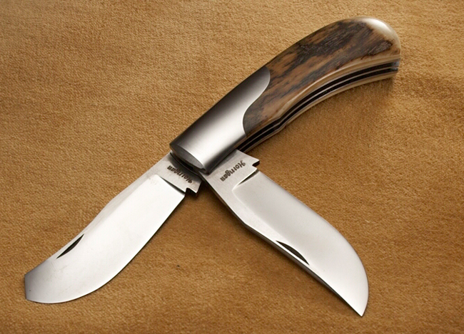 Elite Knives two blade slip joint folding knife with mammoth ivory handle scales