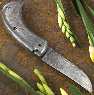 Elite Knives tab automatic folding knife in all damascus steel