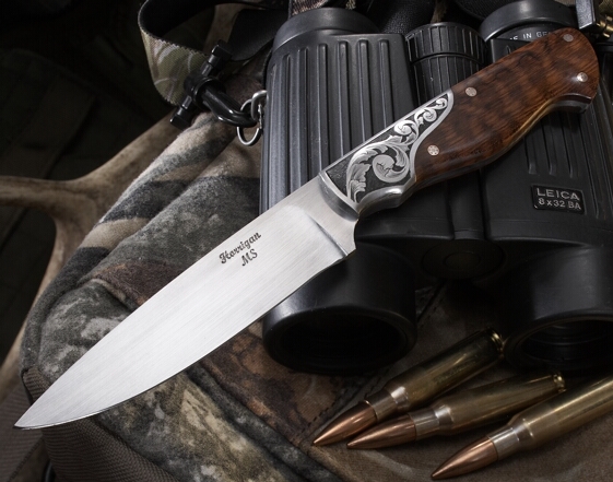 Elite Knives engraved drop point hunting knife