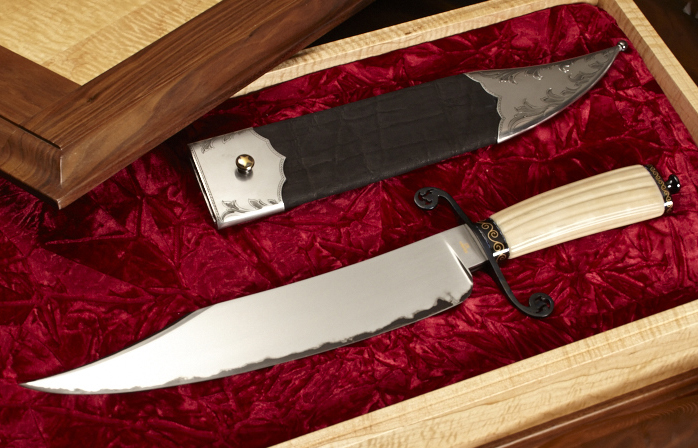 Elite Knives Ivory handle bowie knife with filigree guard petals