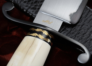 Elite Knives Ivory Bowie with laminated blade close view