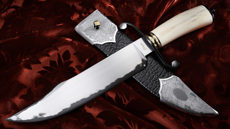 Elite Knives by John Horrigan laminate blade bowie knife with ivory handle