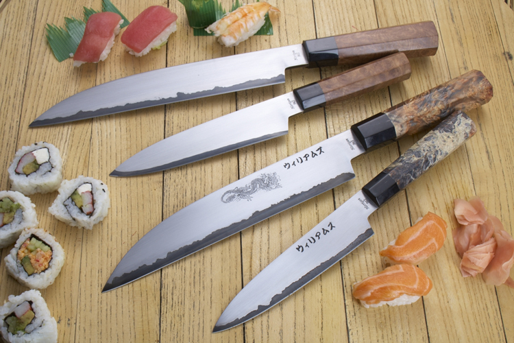 Elite Knives by John Horrigan laminate blade kitchenware with burl wood handles