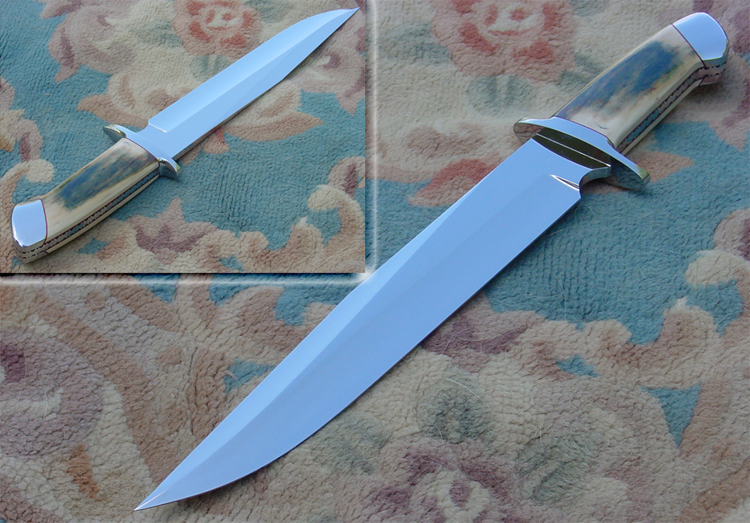 Rocket Handmade Knives Large Bowie Knife        with Blue mammoth ivory handle