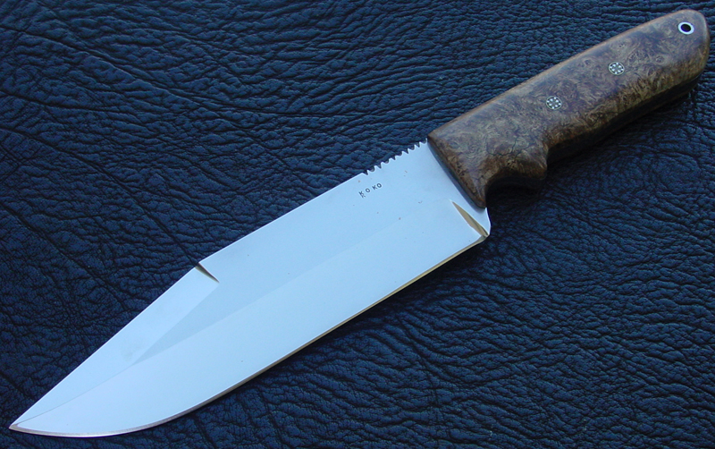 Koko Knives large Bowie/Camp Knife with burlwood handle
