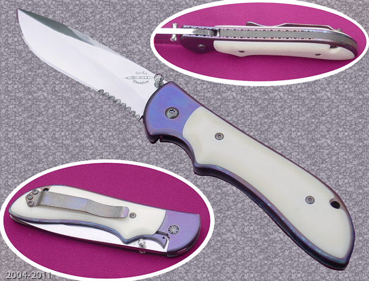 Large Framelock liner locking folder with white micarta handle