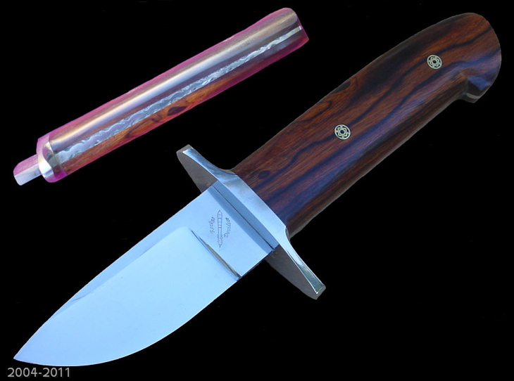 Loveless Design Drop Point Hunting Knife with ironwood handle