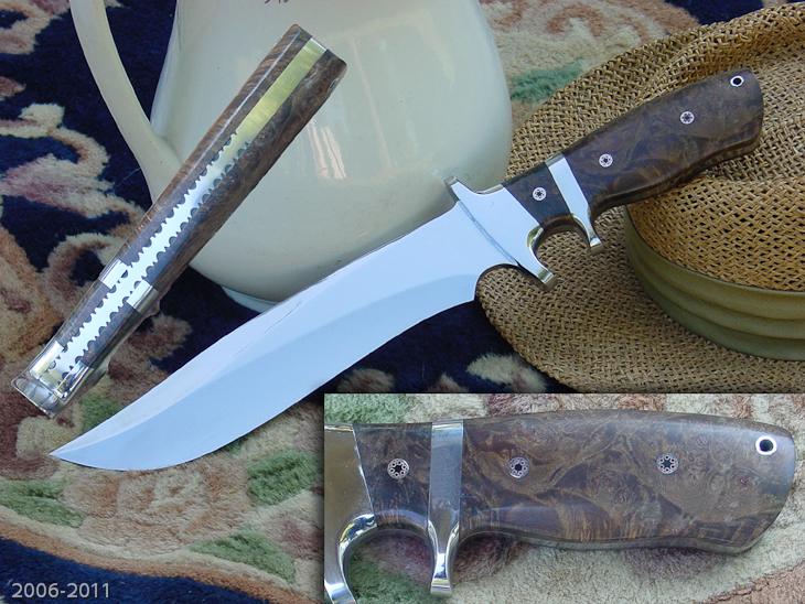 Mexican design Sub-Hilt Bowie Knife with stabile box elder burl handle