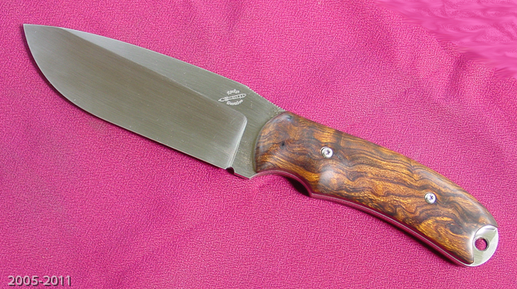 Custom Modified Drop Point Hunting Knife with ironwood handle