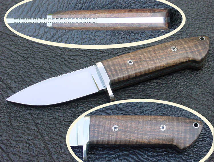 Rocket Handmade Knives drop point hunting       knife with stabilized tiger maple handle