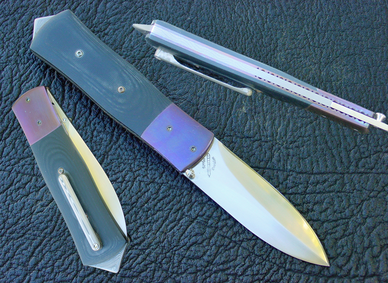 Rocket Custom Knives       Liner Locking Folding dagger in black micarta