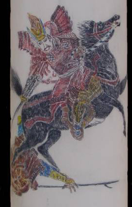 Scrimshaw By Mary scrimshaw of a Japanese warrior